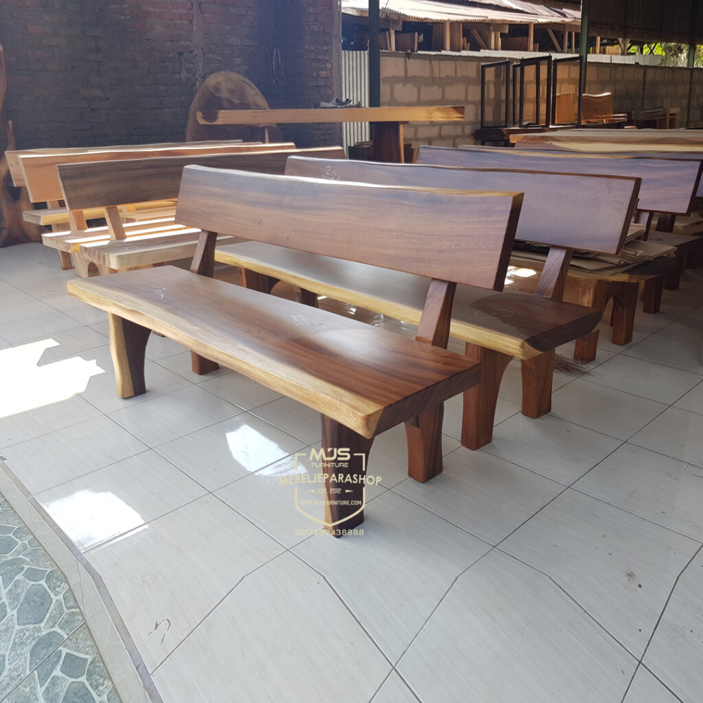 Bangku Kayu Log Solid Trembesi Antik Belahan Mjs Furniture Jepara