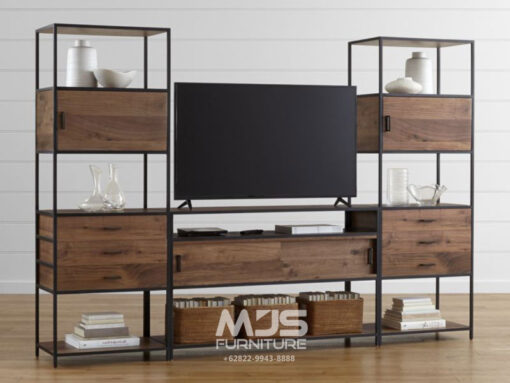 Rak tv stand industrial besi dan kayu jati