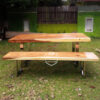 set meja kayu utuh trembesi kaki stainless