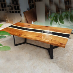 meja trembesi resin river hitam