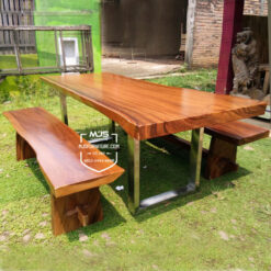 meja trembesi kaki stainless