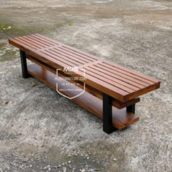 bangku kayu trembesi solid model slat garis nat