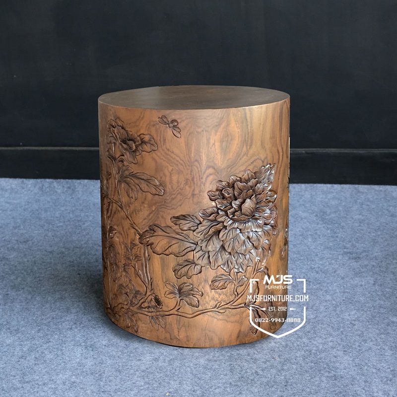 Stool Kayu Jati Solid Ukiran Utuh
