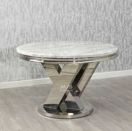 meja marmer mewah bundar kaki stainless