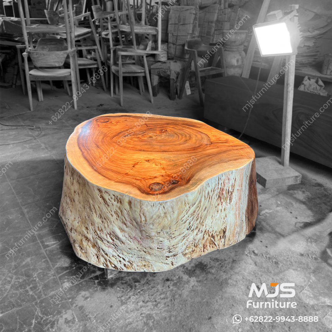 meja kayu bulat alami tebal natural