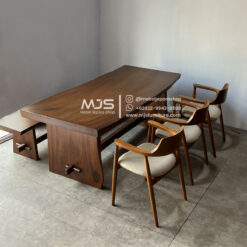 meja makan set elegan kayu solid trembesi