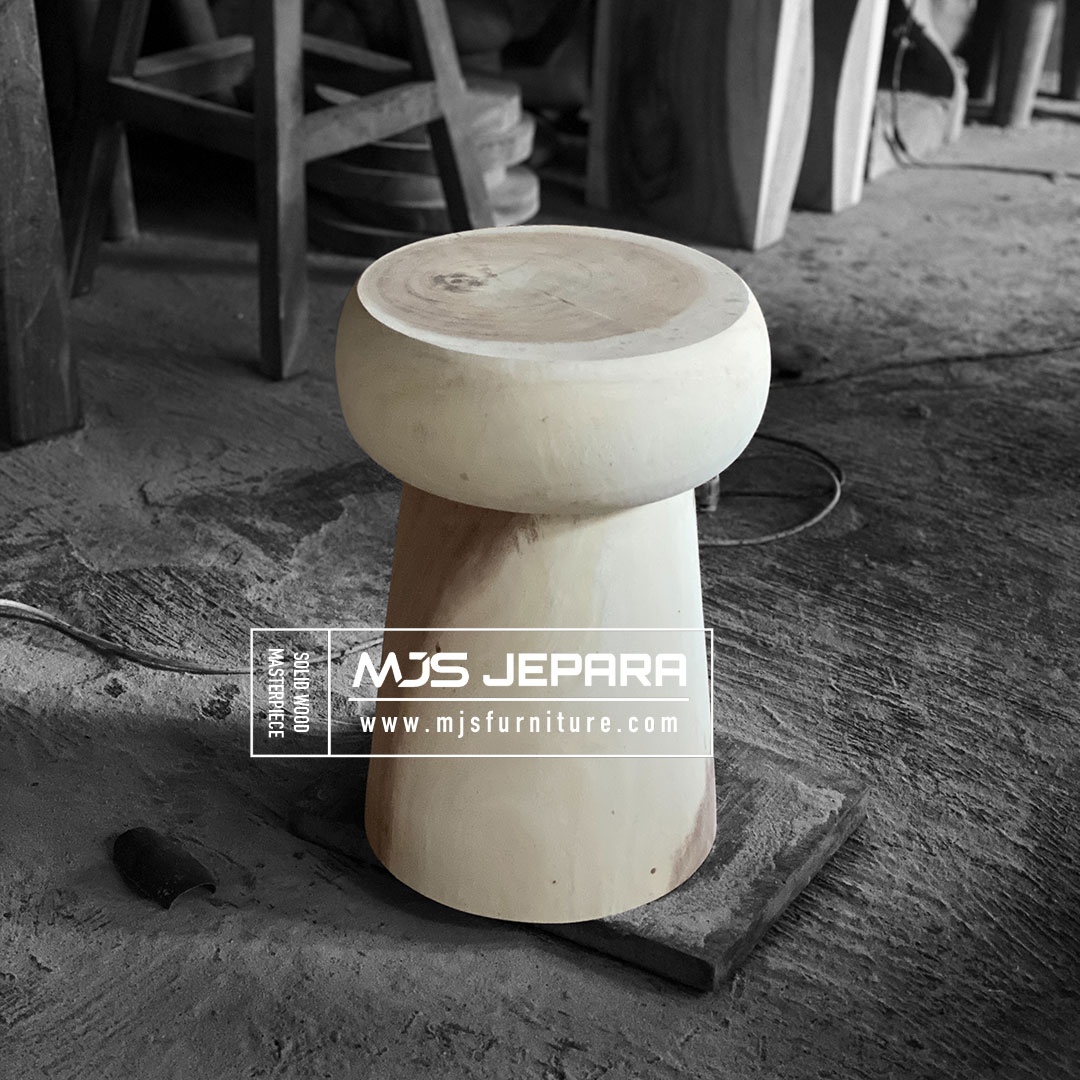 kursi stool kayu solid bundar unik