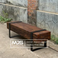 Bangku Kayu Trembesi Rustik Antik Industrial Kaki Besi