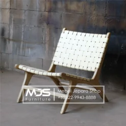 Kursi Lazy Chair Jati Dengan Balitan Kulit Asli