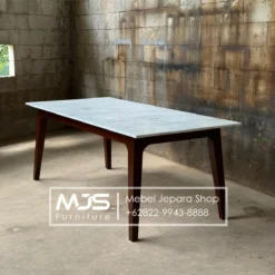 Meja Makan Marmer Kayu Jati Modern Elegan Jepara