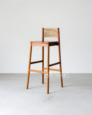 Kursi Barstool Kayu Jati Dengan Sandaran Anyaman Loom