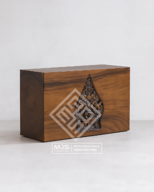 Meja Display Balok Solid Utuh Ukiran Wayang