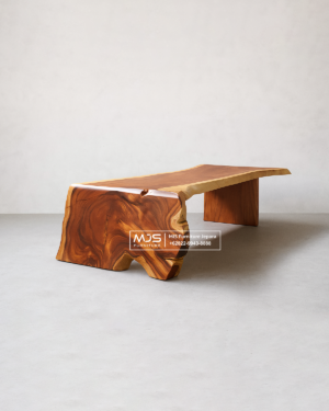 Meja Kayu Solid Lengkung L Natural Besar