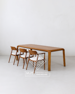 Set Meja Makan Jati Solid Kaki Lengkung
