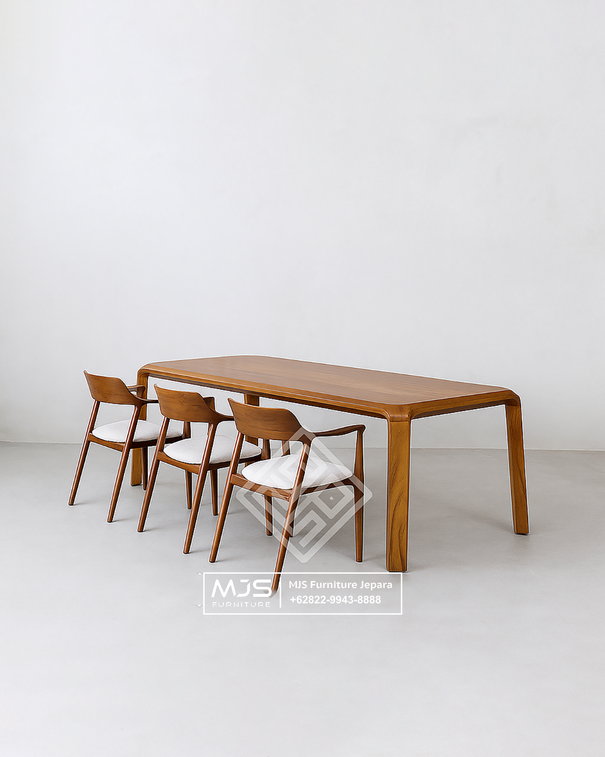 Set Meja Makan Jati Solid Kaki Lengkung