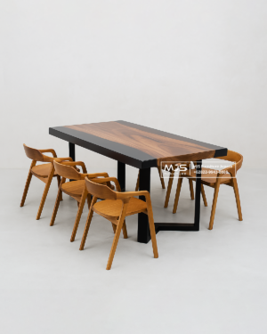 Set Meja Makan Kayu Solid dengan Resin mewah