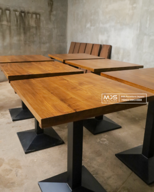 Meja Cafe Jati Top Solid Kaki Besi