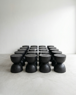 Stool Model Gelas Pasir Kayu Trembesi Rustic Hitam
