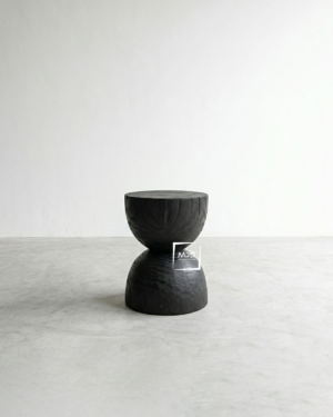 Stool Model Gelas Pasir Kayu Trembesi Rustic Hitam