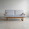 Sofa Kayu Jati Minimalis 2 Seater Dudukan Abu-abu Muda