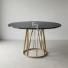 Meja Makan Bundar Marmer Hitam Kaki Stainless Gold Elegan