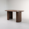 Meja Makan Oval Kayu Trembesi Kaki Lengkung Finishing Walnut