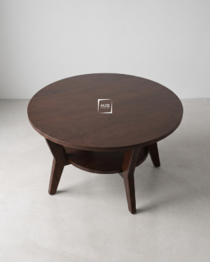 Meja Tamu Bulat Aesthetic Dark Walnut
