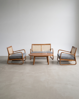 Lounge Set - Sofa Kayu Jati Retro Anyaman Rotan Estetik