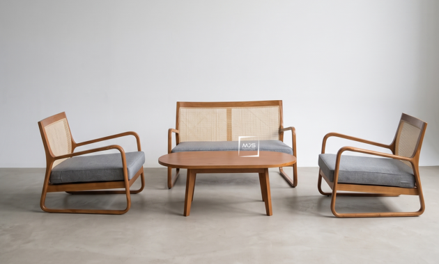 Lounge Set - Sofa Kayu Jati Retro Anyaman Rotan Estetik