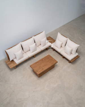 Set Sofa L Jati Minimalis dengan Meja Kopi