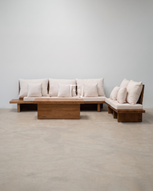 Set Sofa L Jati Minimalis dengan Meja Kopi