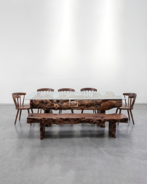Mahakarya Burl Set Meja Makan Kayu Kelengkeng