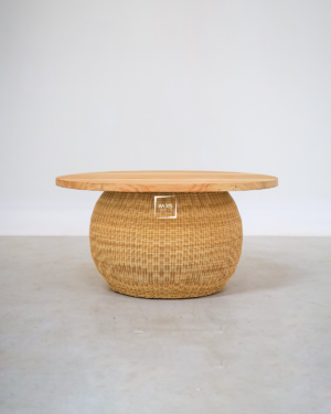 Coffee Table Jati Bundar Kombinasi Rotan Sintetis